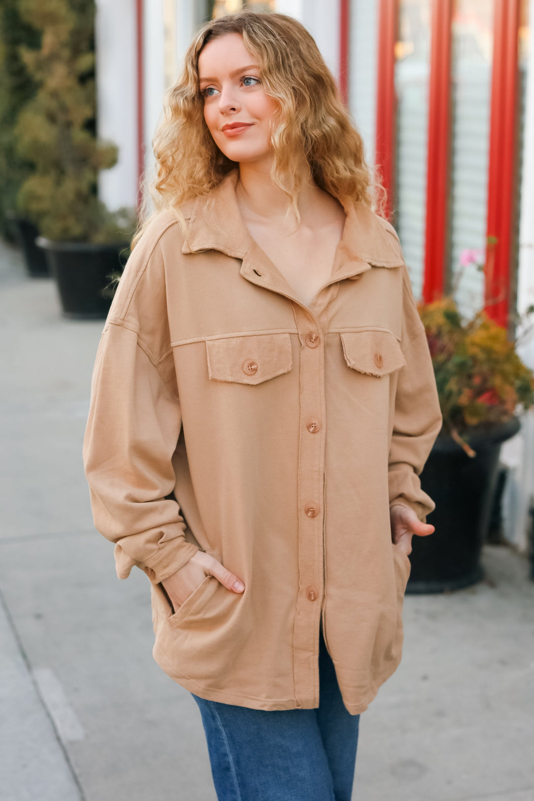Good Times Camel Terry Oversized Shirt Shacket-Haptics-[option4]-[option5]-[option6]-[option7]-[option8]-Shop-Boutique-Clothing-for-Women-Online