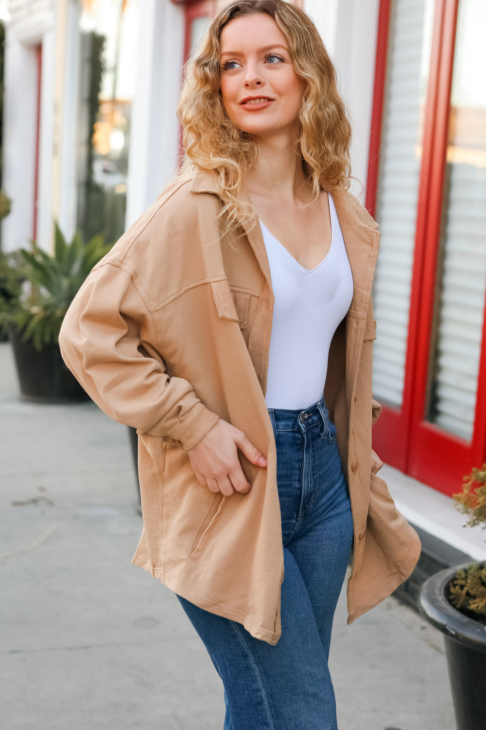 Good Times Camel Terry Oversized Shirt Shacket-Haptics-[option4]-[option5]-[option6]-[option7]-[option8]-Shop-Boutique-Clothing-for-Women-Online