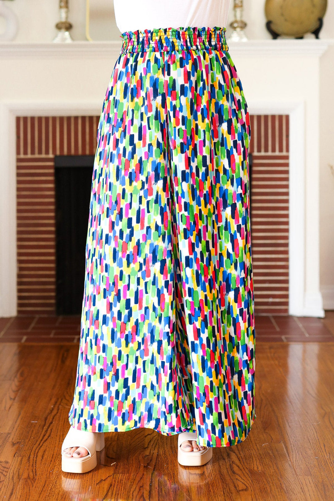 Stand Out Navy & Green Abstract Print Smocked Waist Palazzo Pants-Haptics-[option4]-[option5]-[option6]-[option7]-[option8]-Shop-Boutique-Clothing-for-Women-Online