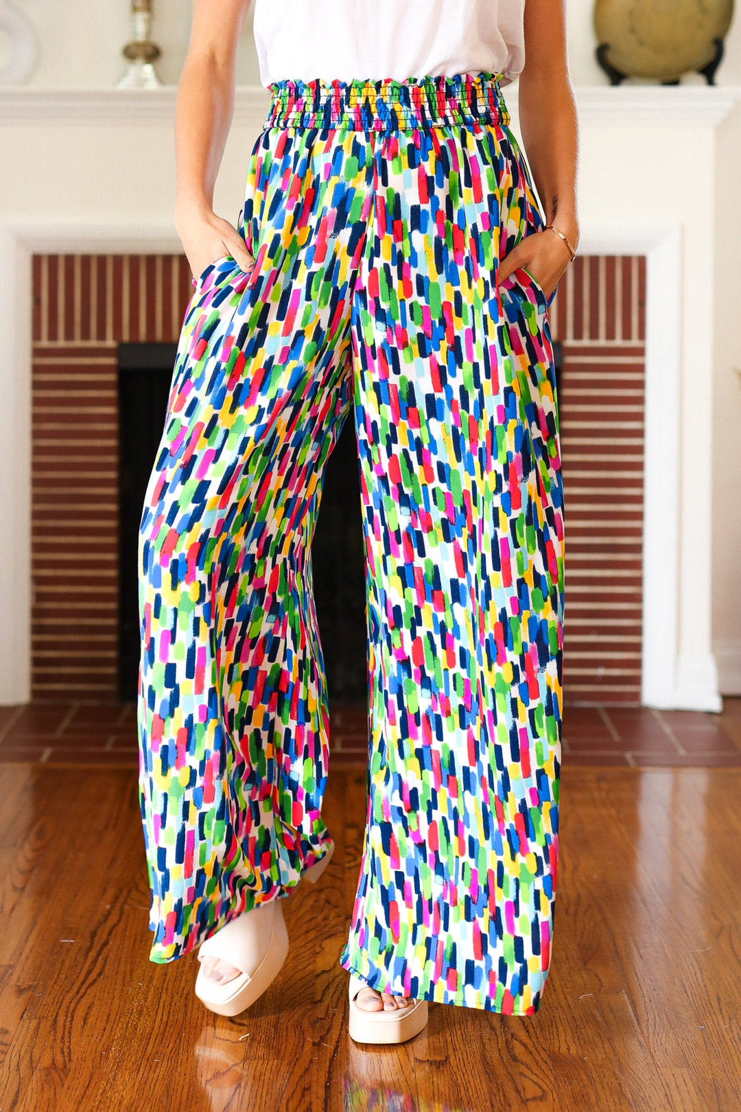 Stand Out Navy & Green Abstract Print Smocked Waist Palazzo Pants-Haptics-[option4]-[option5]-[option6]-[option7]-[option8]-Shop-Boutique-Clothing-for-Women-Online