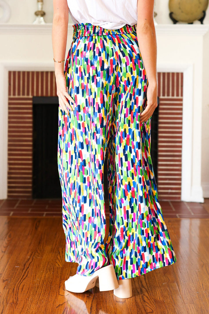 Stand Out Navy & Green Abstract Print Smocked Waist Palazzo Pants-Haptics-[option4]-[option5]-[option6]-[option7]-[option8]-Shop-Boutique-Clothing-for-Women-Online