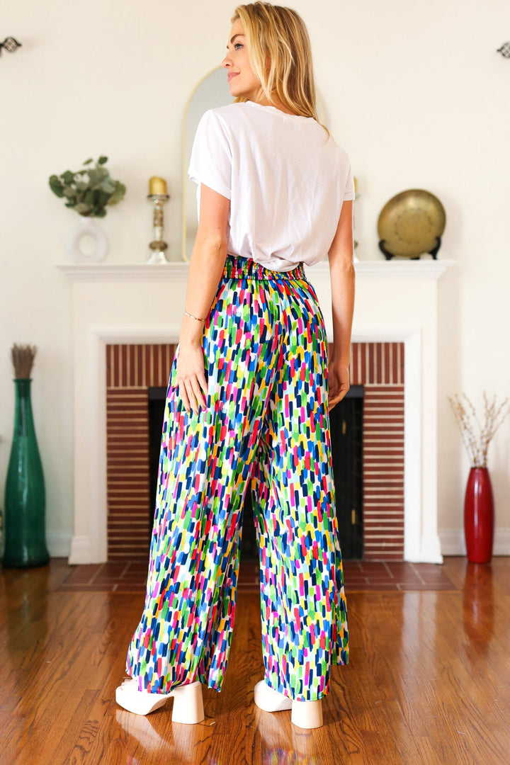 Stand Out Navy & Green Abstract Print Smocked Waist Palazzo Pants-Haptics-[option4]-[option5]-[option6]-[option7]-[option8]-Shop-Boutique-Clothing-for-Women-Online