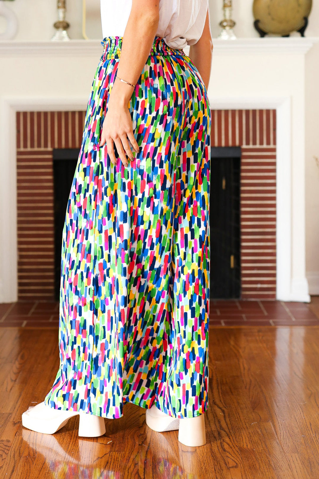 Stand Out Navy & Green Abstract Print Smocked Waist Palazzo Pants-Haptics-[option4]-[option5]-[option6]-[option7]-[option8]-Shop-Boutique-Clothing-for-Women-Online