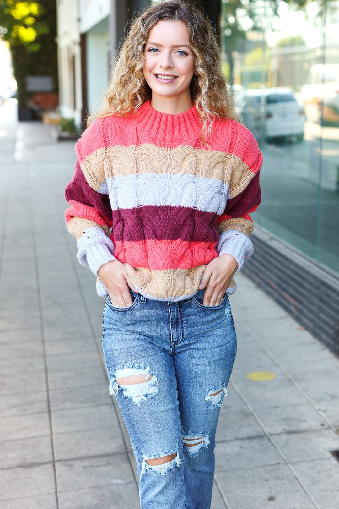 Fall For You Rust Multicolor Stripe Cable Knit Mock Neck Sweater-Haptics-[option4]-[option5]-[option6]-[option7]-[option8]-Shop-Boutique-Clothing-for-Women-Online