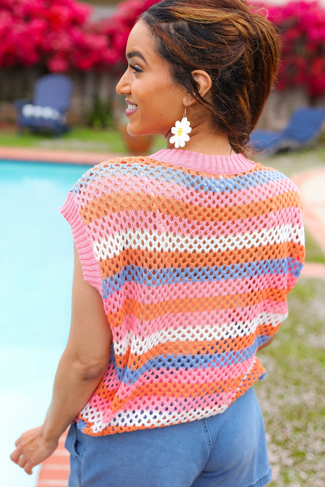 Pretty In Pink & Blue Striped Netted Crochet Dolman Sweater Top-Haptics-[option4]-[option5]-[option6]-[option7]-[option8]-Shop-Boutique-Clothing-for-Women-Online