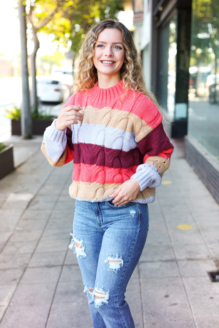 Fall For You Rust Multicolor Stripe Cable Knit Mock Neck Sweater-Haptics-[option4]-[option5]-[option6]-[option7]-[option8]-Shop-Boutique-Clothing-for-Women-Online