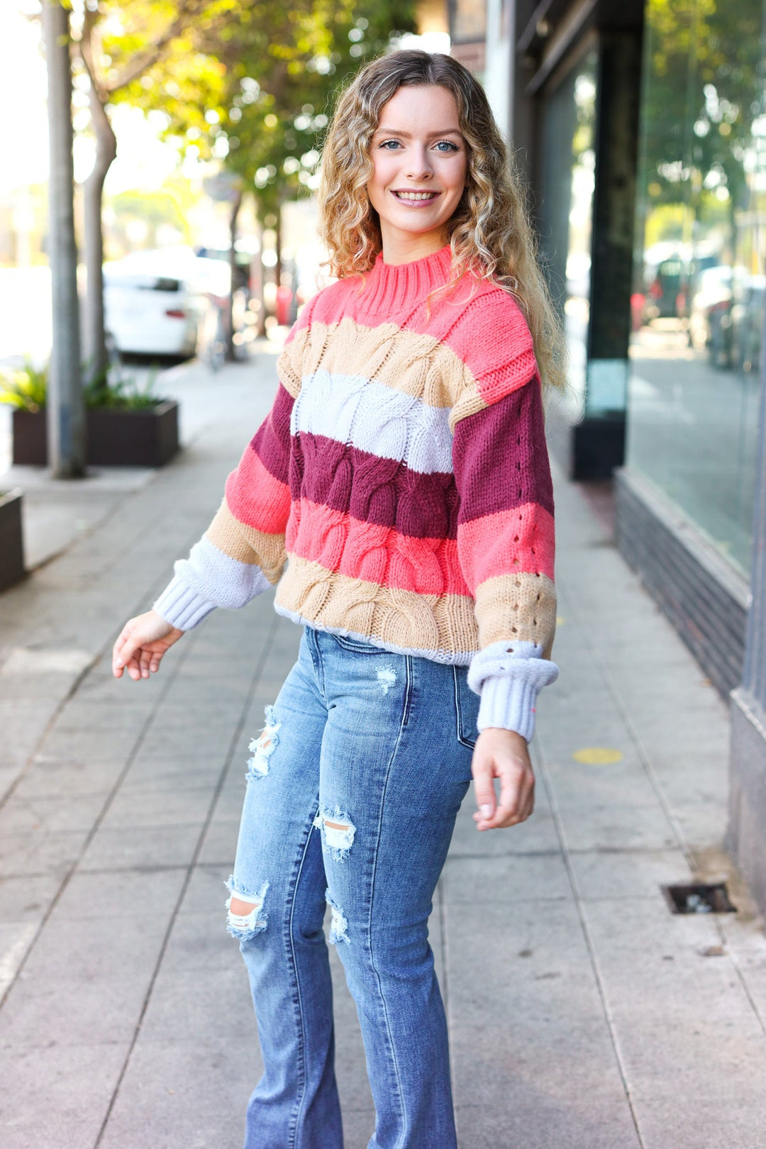 Fall For You Rust Multicolor Stripe Cable Knit Mock Neck Sweater-Haptics-[option4]-[option5]-[option6]-[option7]-[option8]-Shop-Boutique-Clothing-for-Women-Online