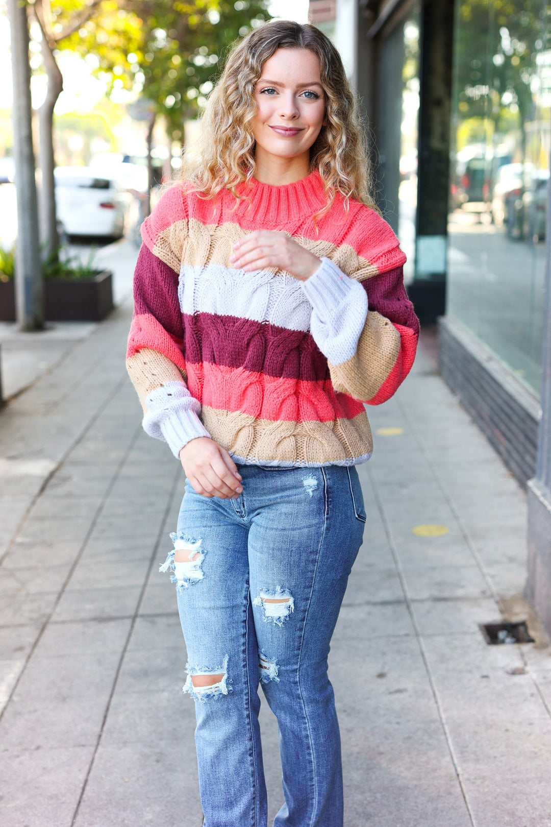 Fall For You Rust Multicolor Stripe Cable Knit Mock Neck Sweater-Haptics-[option4]-[option5]-[option6]-[option7]-[option8]-Shop-Boutique-Clothing-for-Women-Online