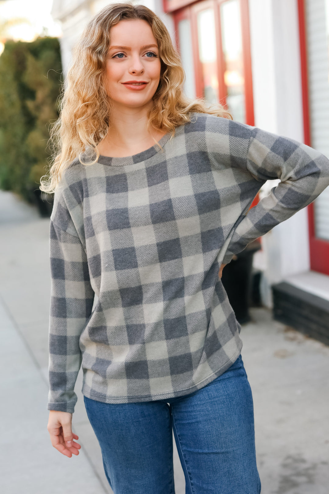 Check It Out Olive Grey Checker Plaid Hacci Pullover-Haptics-[option4]-[option5]-[option6]-[option7]-[option8]-Shop-Boutique-Clothing-for-Women-Online