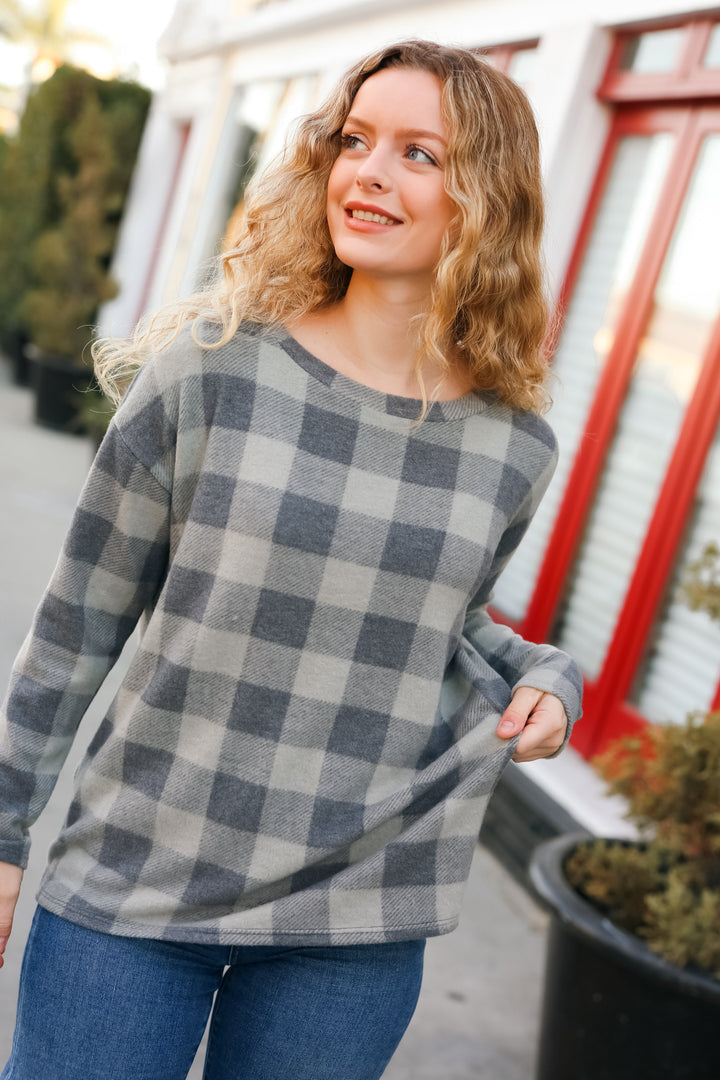 Check It Out Olive Grey Checker Plaid Hacci Pullover-Haptics-[option4]-[option5]-[option6]-[option7]-[option8]-Shop-Boutique-Clothing-for-Women-Online