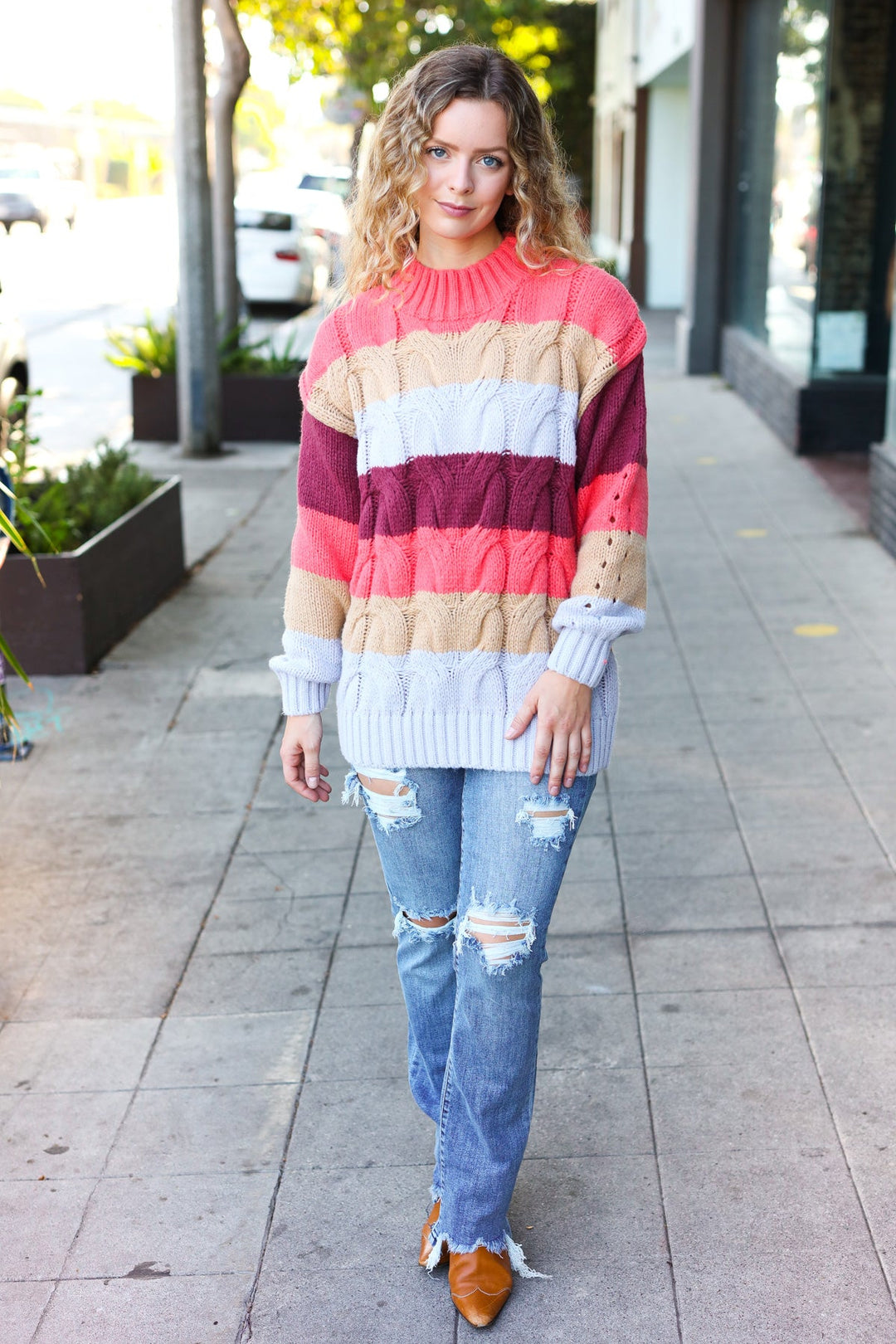 Fall For You Rust Multicolor Stripe Cable Knit Mock Neck Sweater-Haptics-[option4]-[option5]-[option6]-[option7]-[option8]-Shop-Boutique-Clothing-for-Women-Online