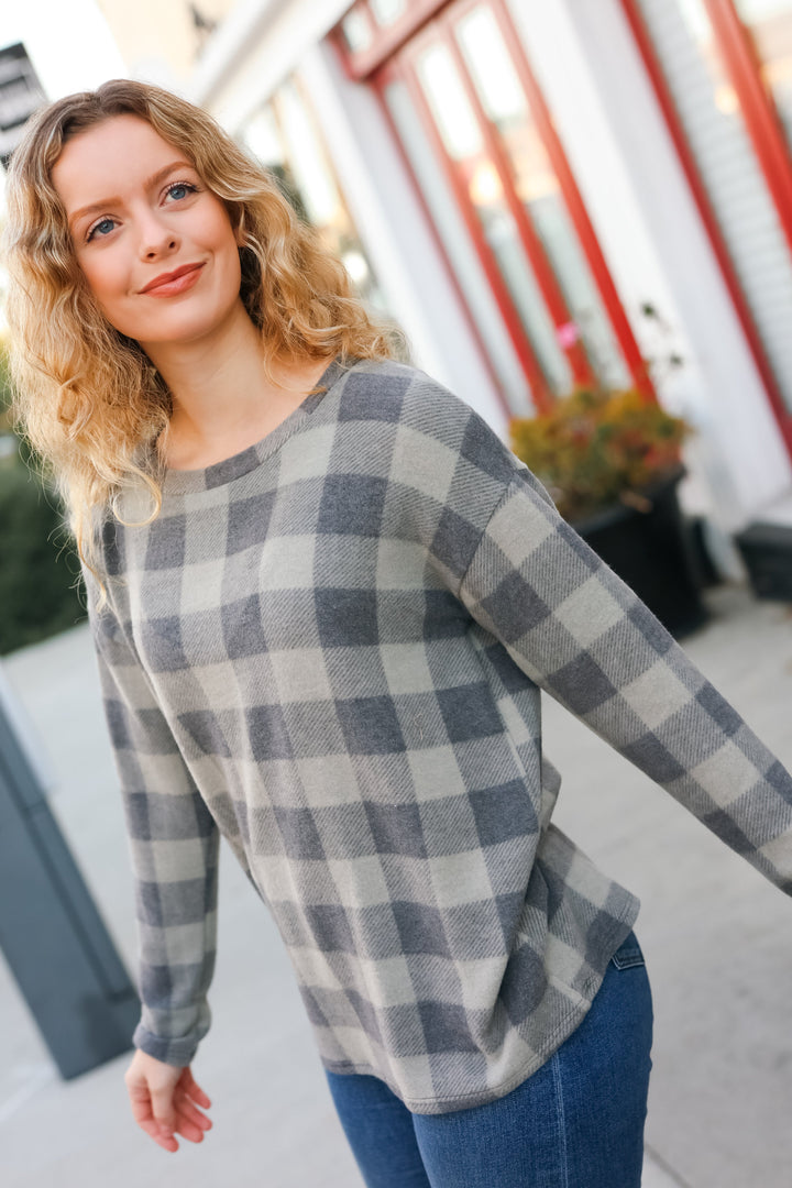 Check It Out Olive Grey Checker Plaid Hacci Pullover-Haptics-[option4]-[option5]-[option6]-[option7]-[option8]-Shop-Boutique-Clothing-for-Women-Online