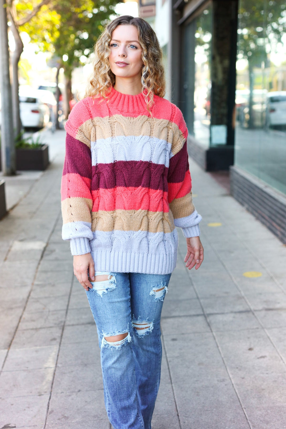 Fall For You Rust Multicolor Stripe Cable Knit Mock Neck Sweater-Haptics-[option4]-[option5]-[option6]-[option7]-[option8]-Shop-Boutique-Clothing-for-Women-Online