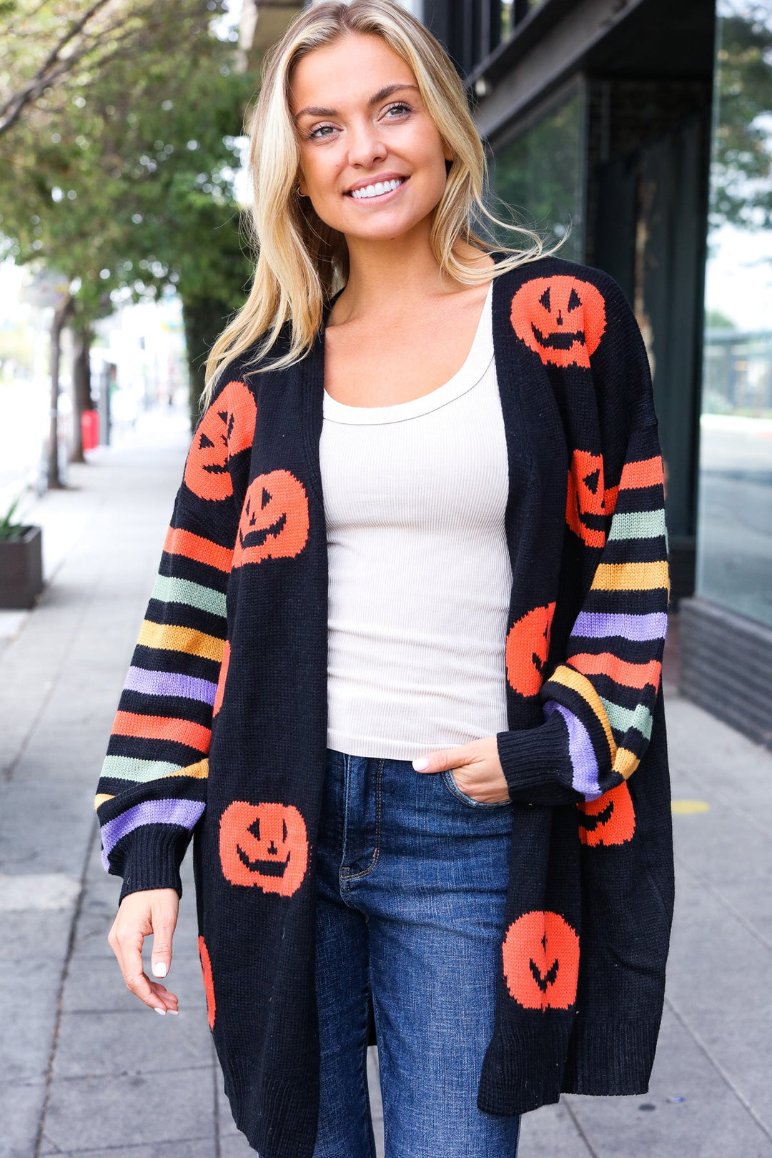 Pumpkin Multicolor Stripe Jacquard Knit Open Cardigan-Haptics-[option4]-[option5]-[option6]-[option7]-[option8]-Shop-Boutique-Clothing-for-Women-Online