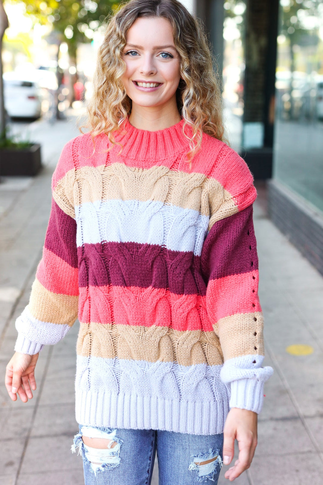 Fall For You Rust Multicolor Stripe Cable Knit Mock Neck Sweater-Haptics-[option4]-[option5]-[option6]-[option7]-[option8]-Shop-Boutique-Clothing-for-Women-Online