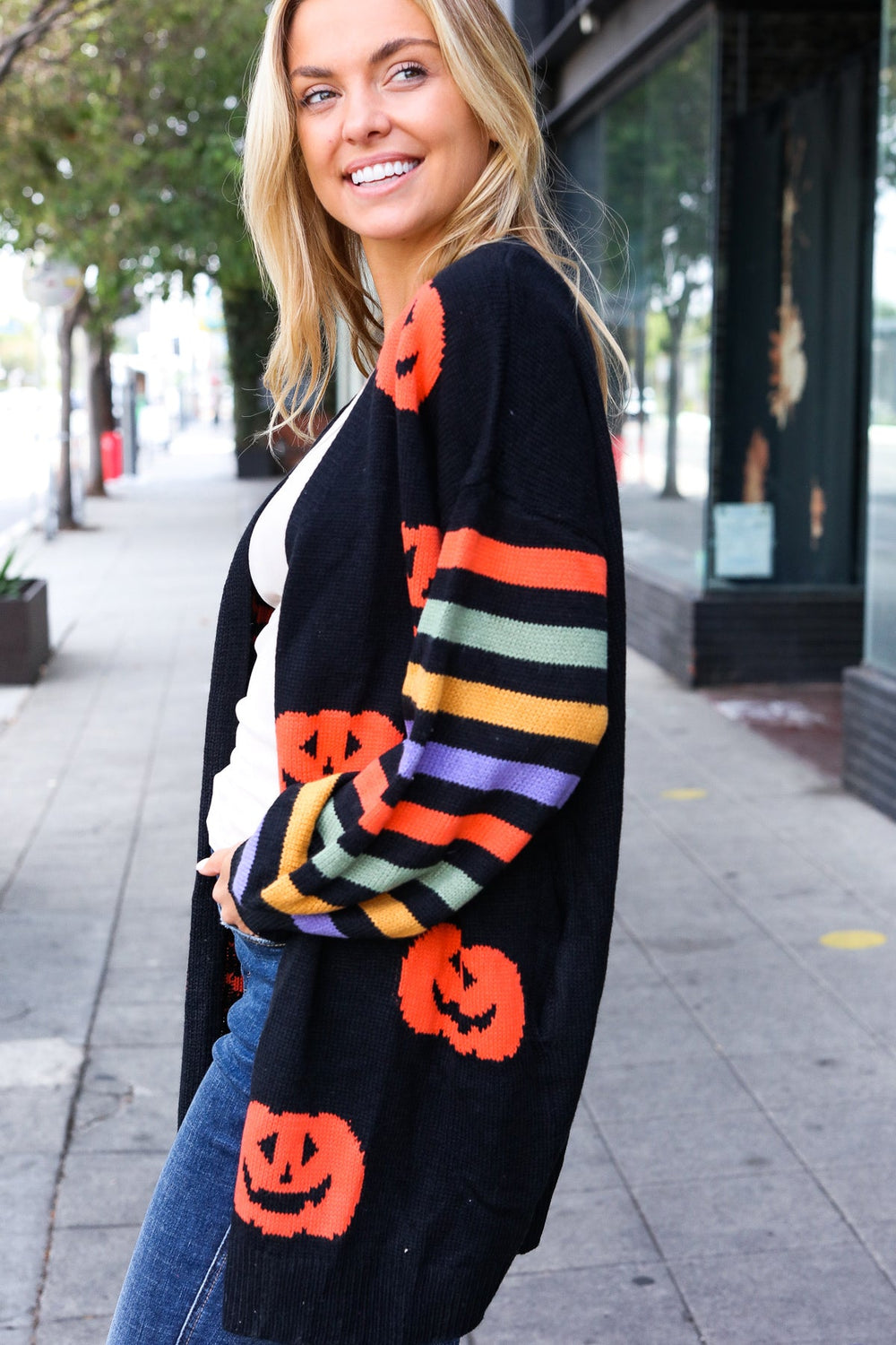 Pumpkin Multicolor Stripe Jacquard Knit Open Cardigan-Haptics-[option4]-[option5]-[option6]-[option7]-[option8]-Shop-Boutique-Clothing-for-Women-Online