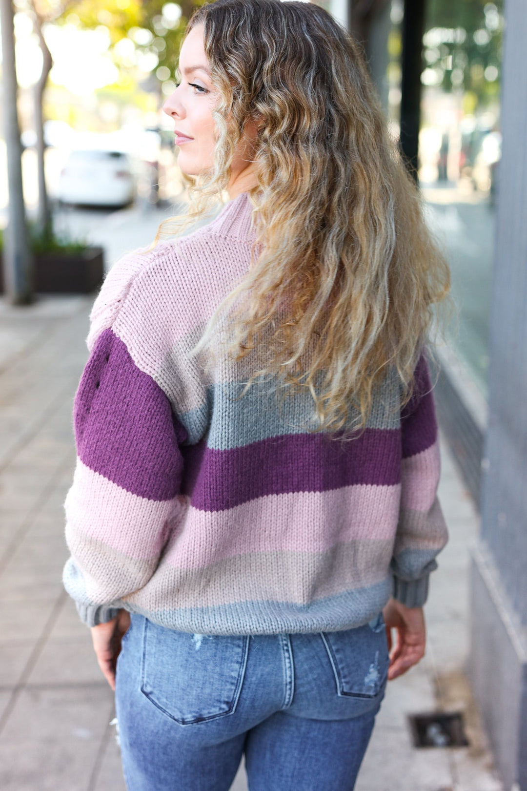 Fall For You Mauve Multicolor Stripe Cable Knit Mock Neck Sweater-Haptics-[option4]-[option5]-[option6]-[option7]-[option8]-Shop-Boutique-Clothing-for-Women-Online