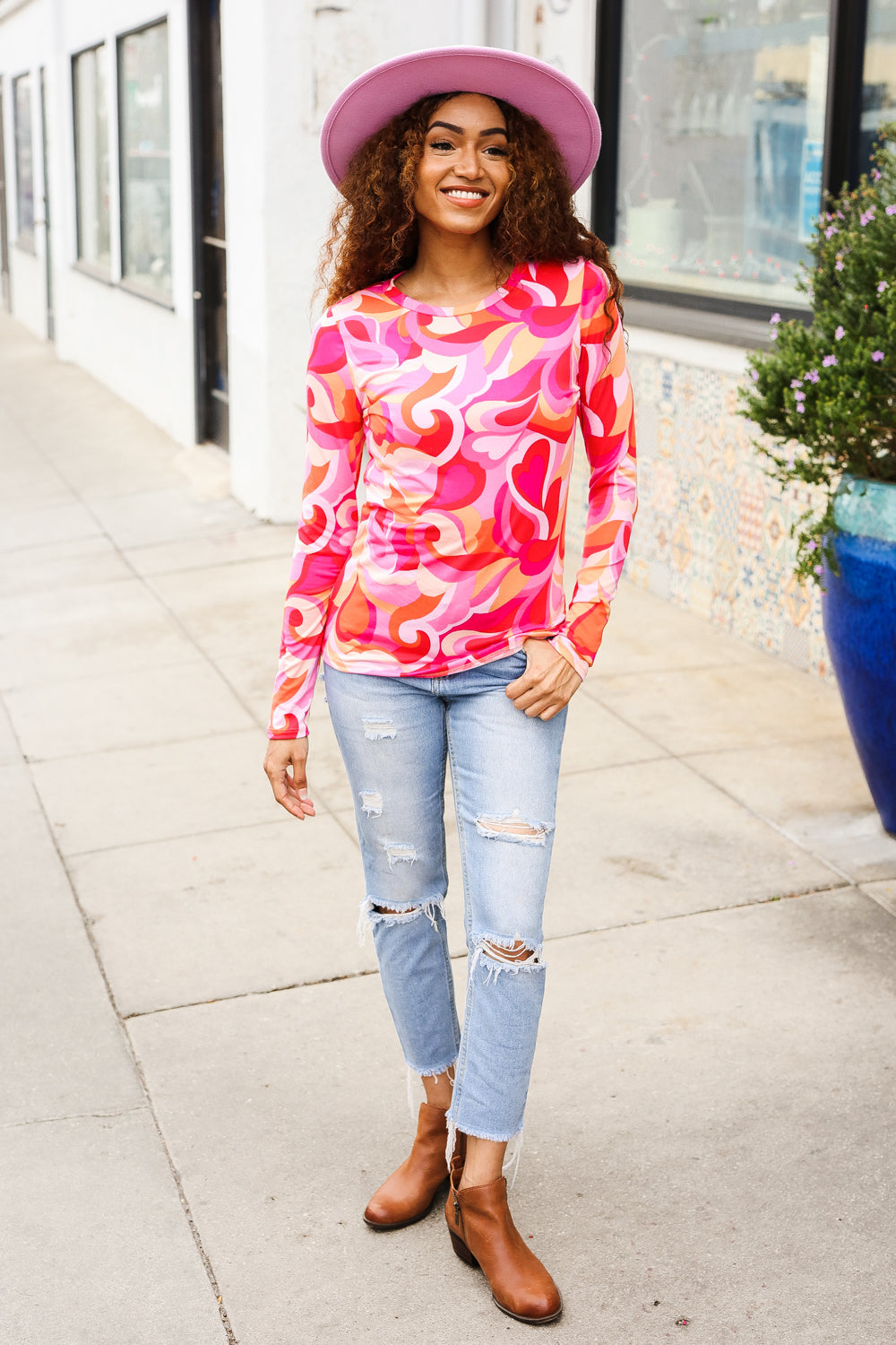 Find Love Red/Pink Fitted Floral Print Buttery Soft Knit Top-Haptics-[option4]-[option5]-[option6]-[option7]-[option8]-Shop-Boutique-Clothing-for-Women-Online