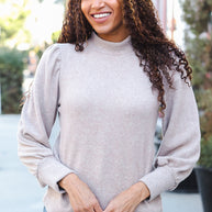 Zenana Stay Awhile Taupe Brushed Melange Puff Short Sleeve Sweater-Zenana-[option4]-[option5]-[option6]-[option7]-[option8]-Shop-Boutique-Clothing-for-Women-Online