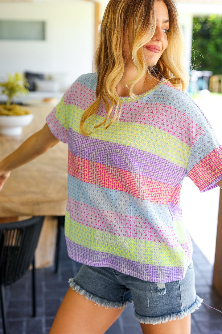 Stand Out Lavender & Pink Striped Textured Waffle Knit Top-Haptics-[option4]-[option5]-[option6]-[option7]-[option8]-Shop-Boutique-Clothing-for-Women-Online