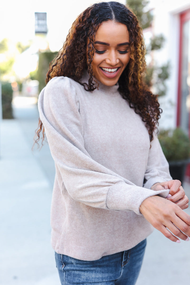 Zenana Stay Awhile Taupe Brushed Melange Puff Short Sleeve Sweater-Zenana-[option4]-[option5]-[option6]-[option7]-[option8]-Shop-Boutique-Clothing-for-Women-Online