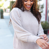 Zenana Stay Awhile Taupe Brushed Melange Puff Short Sleeve Sweater-Zenana-[option4]-[option5]-[option6]-[option7]-[option8]-Shop-Boutique-Clothing-for-Women-Online