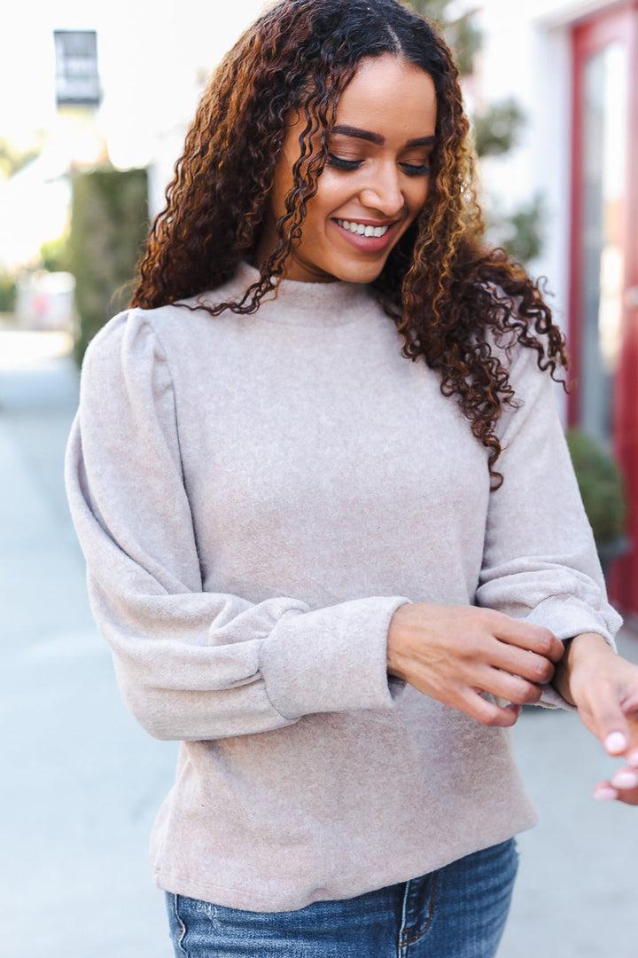 Zenana Stay Awhile Taupe Brushed Melange Puff Short Sleeve Sweater-Zenana-[option4]-[option5]-[option6]-[option7]-[option8]-Shop-Boutique-Clothing-for-Women-Online