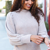 Zenana Stay Awhile Taupe Brushed Melange Puff Short Sleeve Sweater-Zenana-[option4]-[option5]-[option6]-[option7]-[option8]-Shop-Boutique-Clothing-for-Women-Online