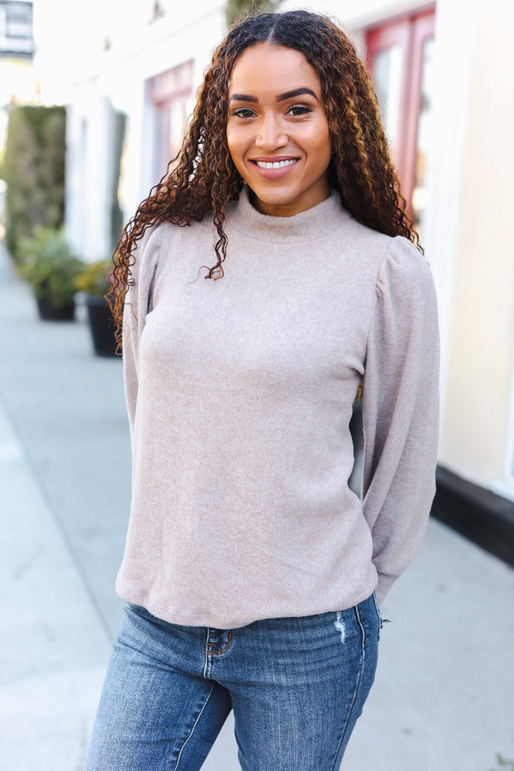 Zenana Stay Awhile Taupe Brushed Melange Puff Short Sleeve Sweater-Zenana-[option4]-[option5]-[option6]-[option7]-[option8]-Shop-Boutique-Clothing-for-Women-Online