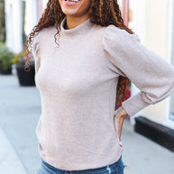 Zenana Stay Awhile Taupe Brushed Melange Puff Short Sleeve Sweater-Zenana-[option4]-[option5]-[option6]-[option7]-[option8]-Shop-Boutique-Clothing-for-Women-Online