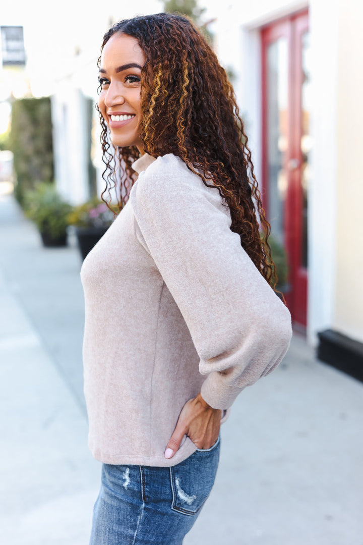 Zenana Stay Awhile Taupe Brushed Melange Puff Short Sleeve Sweater-Zenana-[option4]-[option5]-[option6]-[option7]-[option8]-Shop-Boutique-Clothing-for-Women-Online