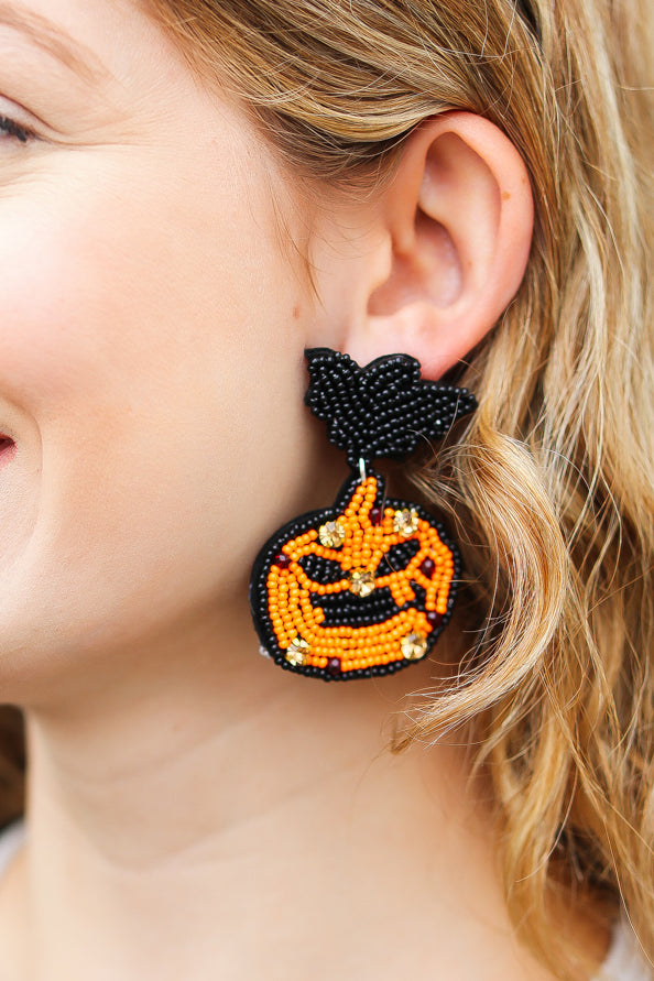 Halloween Jack-o-Lantern Beaded Dangle Earrings-ICON-One Size Fits All-[option4]-[option5]-[option6]-[option7]-[option8]-Shop-Boutique-Clothing-for-Women-Online