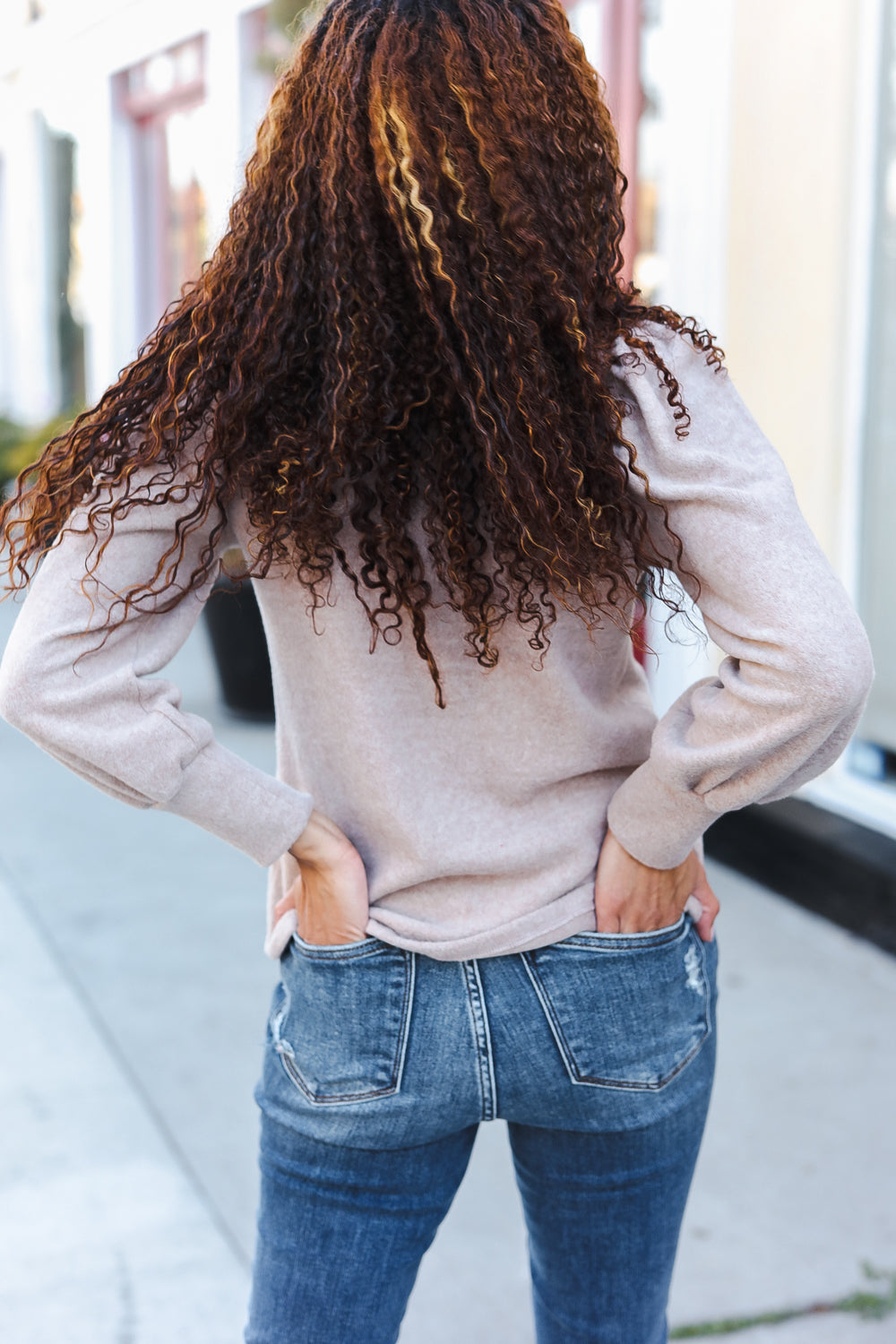 Zenana Stay Awhile Taupe Brushed Melange Puff Short Sleeve Sweater-Zenana-[option4]-[option5]-[option6]-[option7]-[option8]-Shop-Boutique-Clothing-for-Women-Online