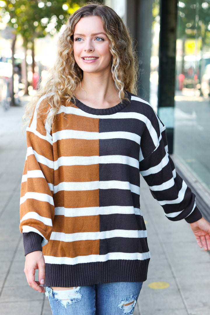 Camel & Charcoal Striped Color Block Sweater-Haptics-[option4]-[option5]-[option6]-[option7]-[option8]-Shop-Boutique-Clothing-for-Women-Online