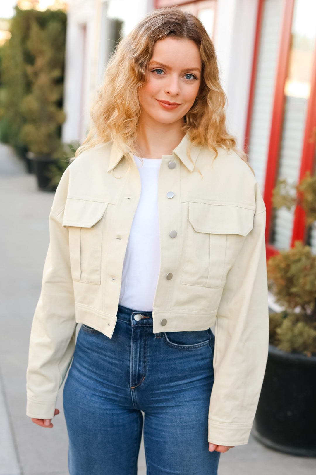 Back In Town Natural Cotton Twill Cropped Jacket-Sugarfox-[option4]-[option5]-[option6]-[option7]-[option8]-Shop-Boutique-Clothing-for-Women-Online