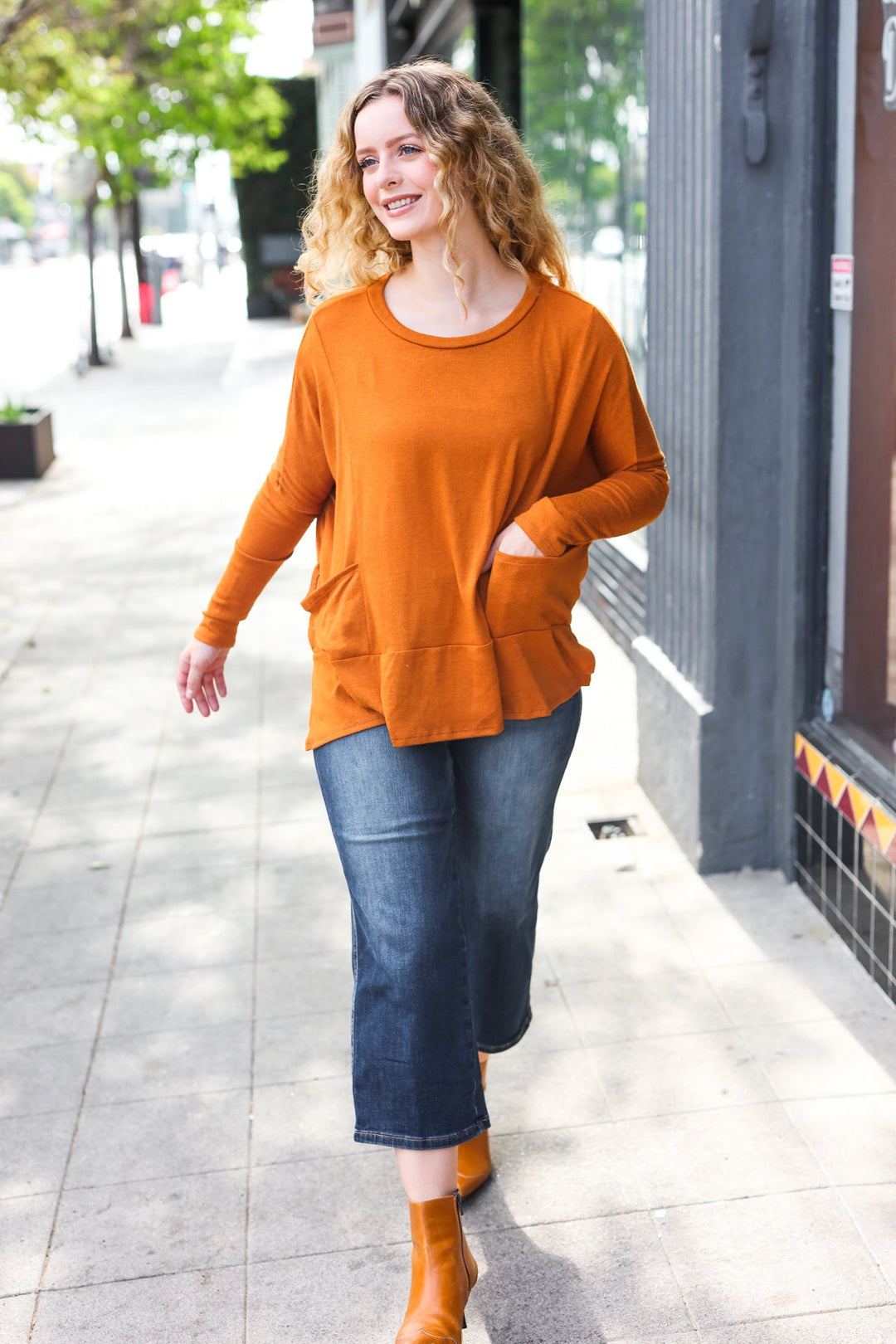 Rust Hacci Dolman Pocketed Sweater Top-Haptics-[option4]-[option5]-[option6]-[option7]-[option8]-Shop-Boutique-Clothing-for-Women-Online