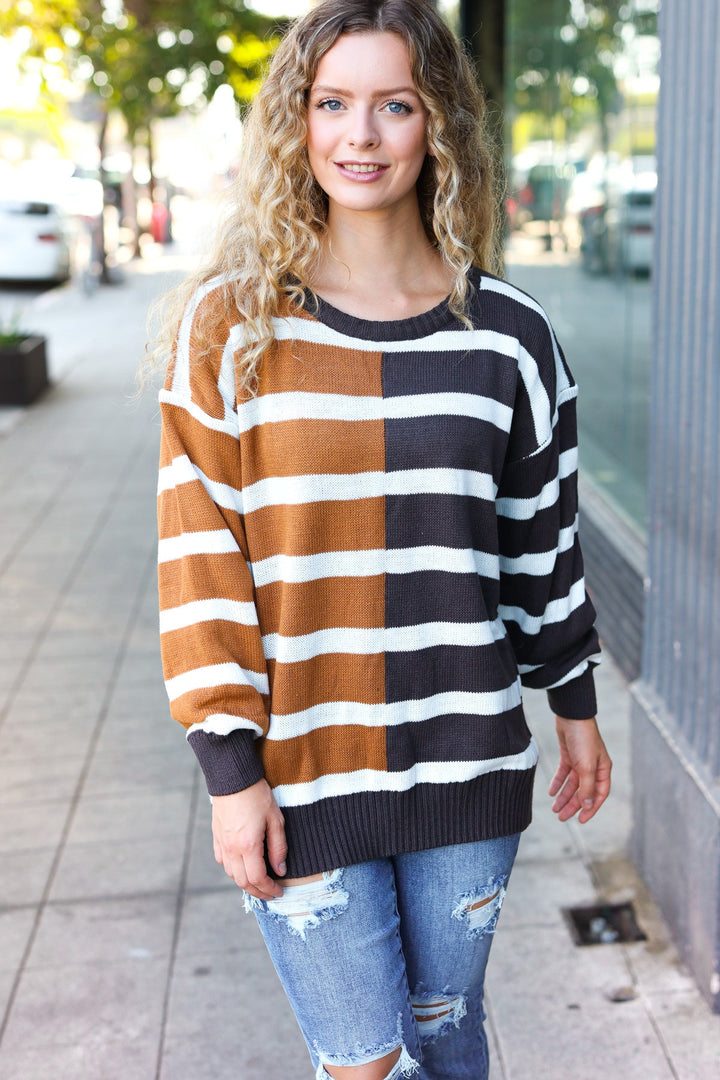 Camel & Charcoal Striped Color Block Sweater-Haptics-[option4]-[option5]-[option6]-[option7]-[option8]-Shop-Boutique-Clothing-for-Women-Online