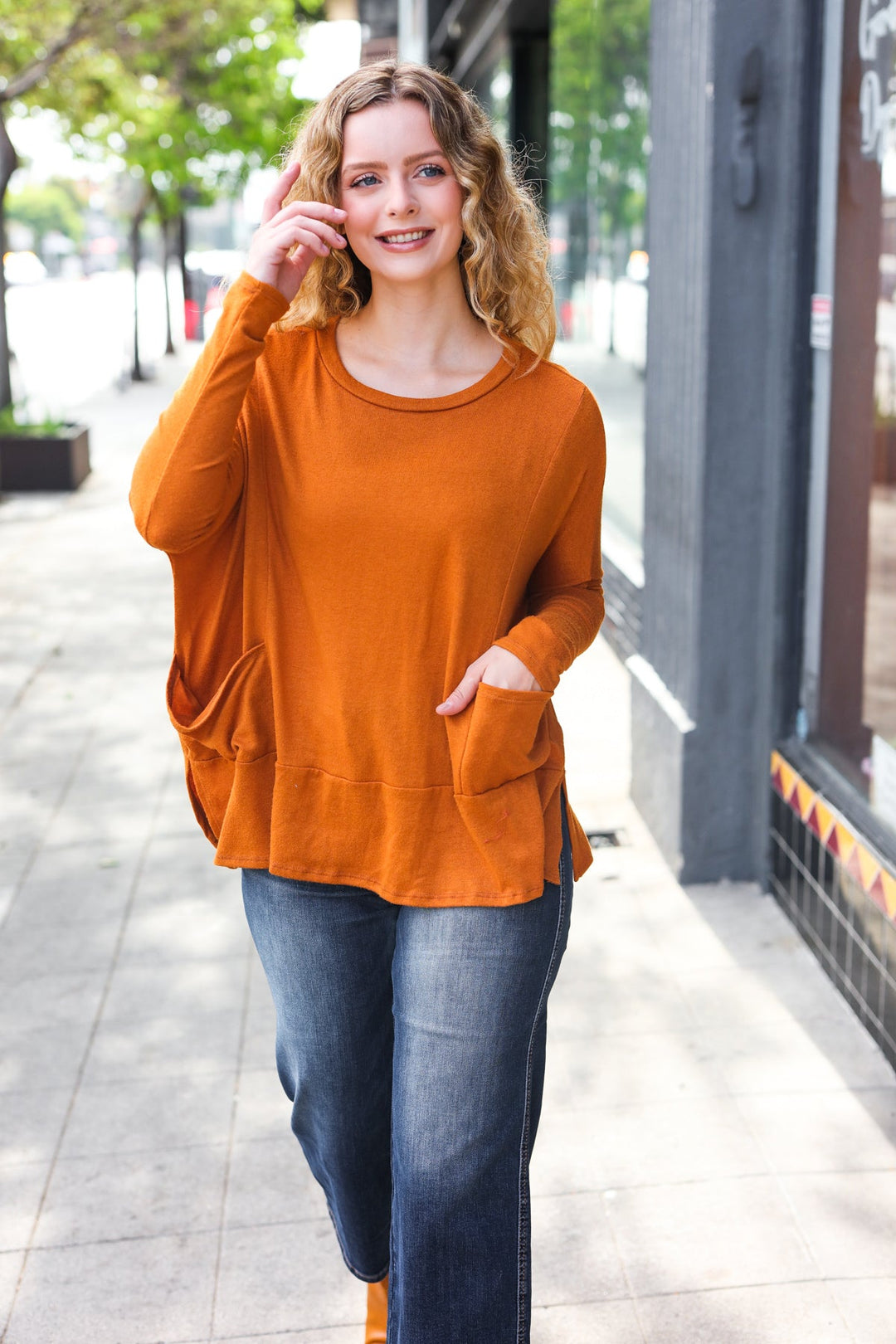 Rust Hacci Dolman Pocketed Sweater Top-Haptics-[option4]-[option5]-[option6]-[option7]-[option8]-Shop-Boutique-Clothing-for-Women-Online