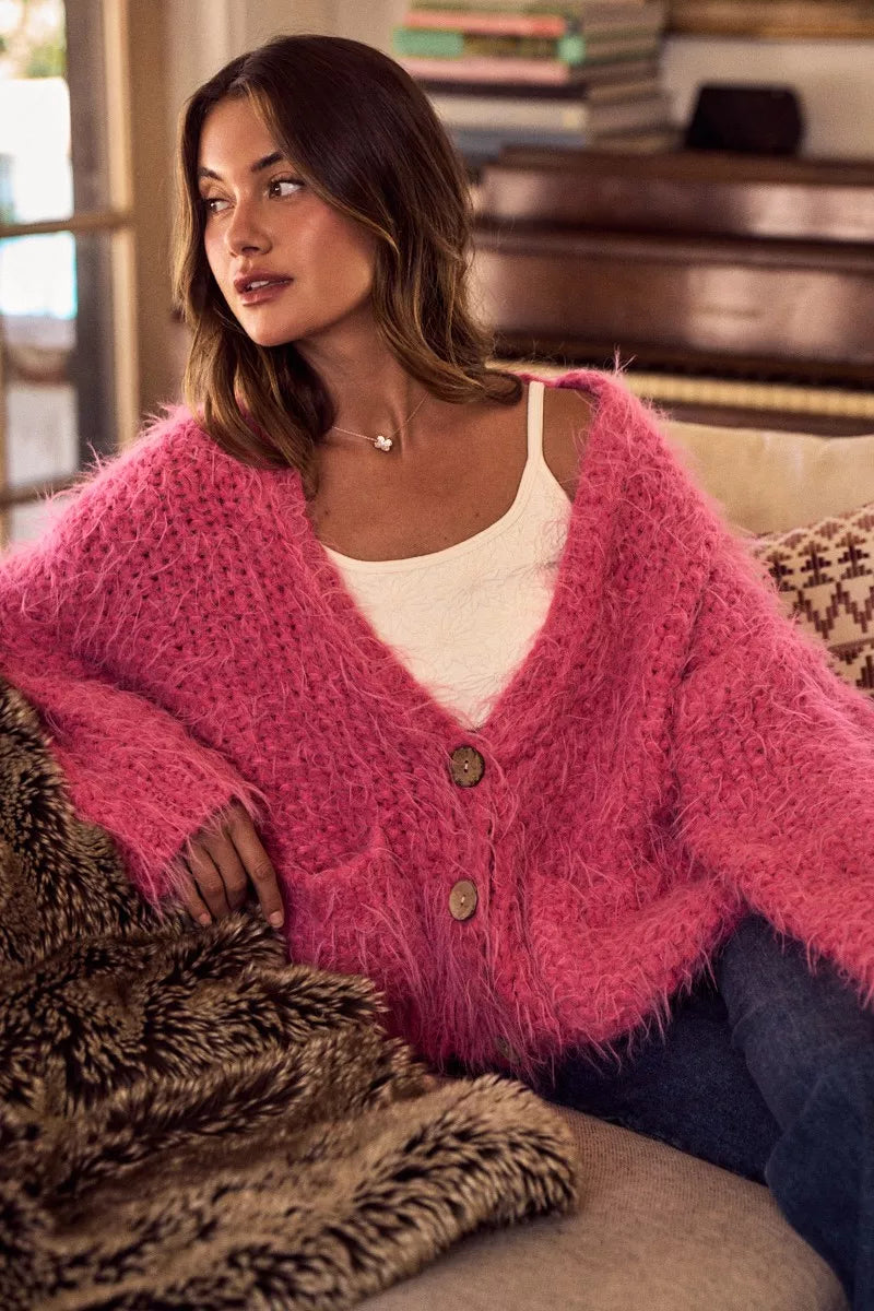 SO ME Soft Touch Hairy Loose Fit Cozy Sweater Cardigan-Cardigans-Trendsi-[option4]-[option5]-[option6]-[option7]-[option8]-Shop-Boutique-Clothing-for-Women-Online