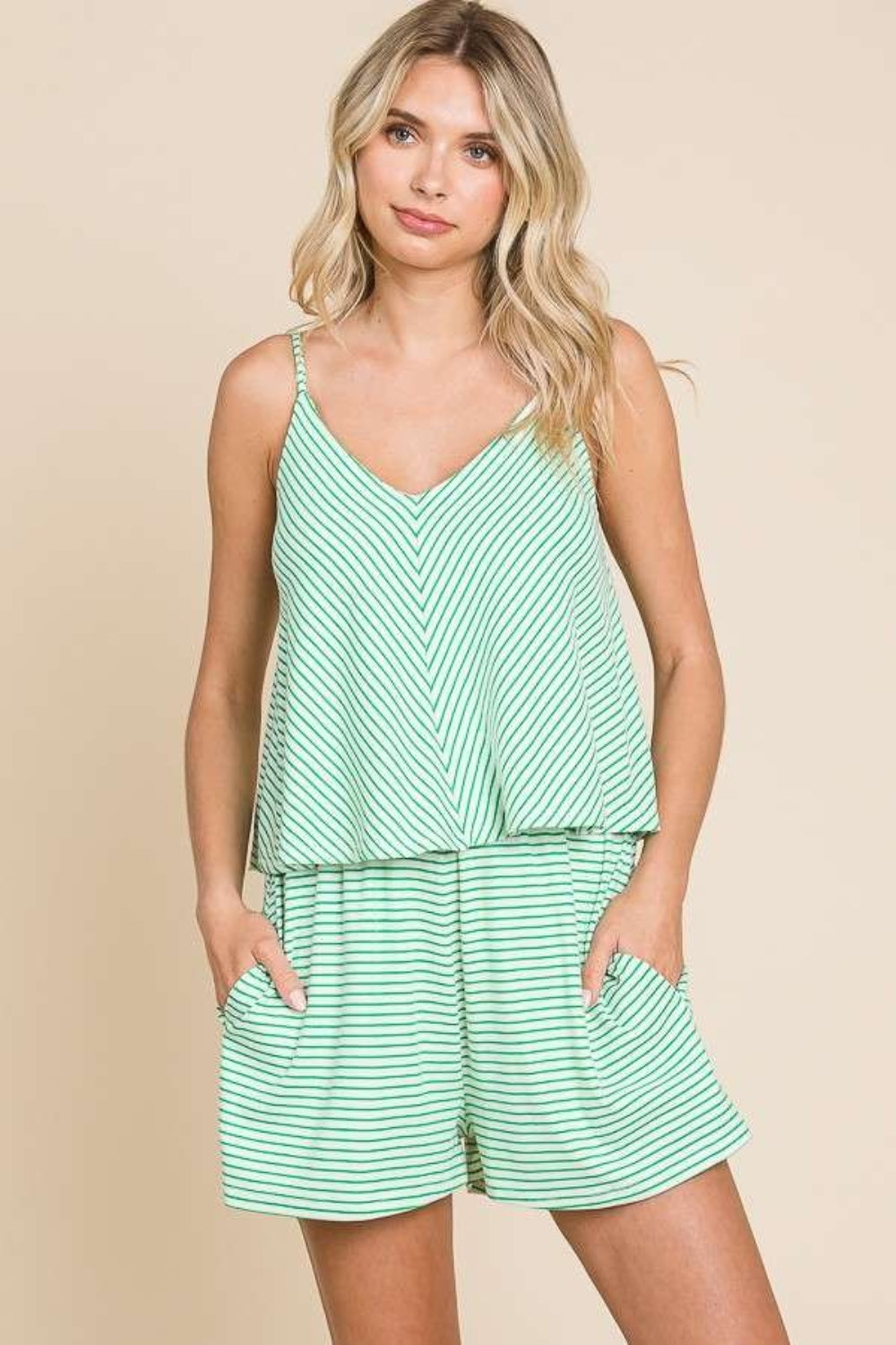 Culture Code Double Flare Striped Romper-Trendsi-Candy Green-S-[option4]-[option5]-[option6]-[option7]-[option8]-Shop-Boutique-Clothing-for-Women-Online
