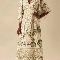 Palm Print V-Neck Midi Dress-Dresses-Trendsi-[option4]-[option5]-[option6]-[option7]-[option8]-Shop-Boutique-Clothing-for-Women-Online