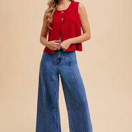 Annie Wear Metal Button Detail Crop Sweater Vest-Vest-Trendsi-[option4]-[option5]-[option6]-[option7]-[option8]-Shop-Boutique-Clothing-for-Women-Online