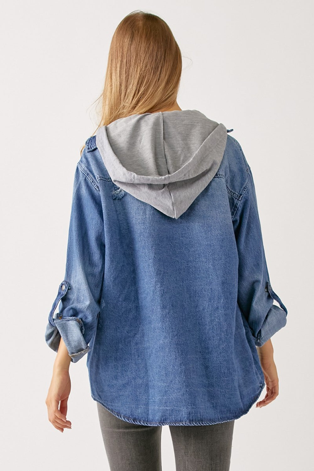 RISEN Zip Up Hooded Denim Shirt-Trendsi-[option4]-[option5]-[option6]-[option7]-[option8]-Shop-Boutique-Clothing-for-Women-Online