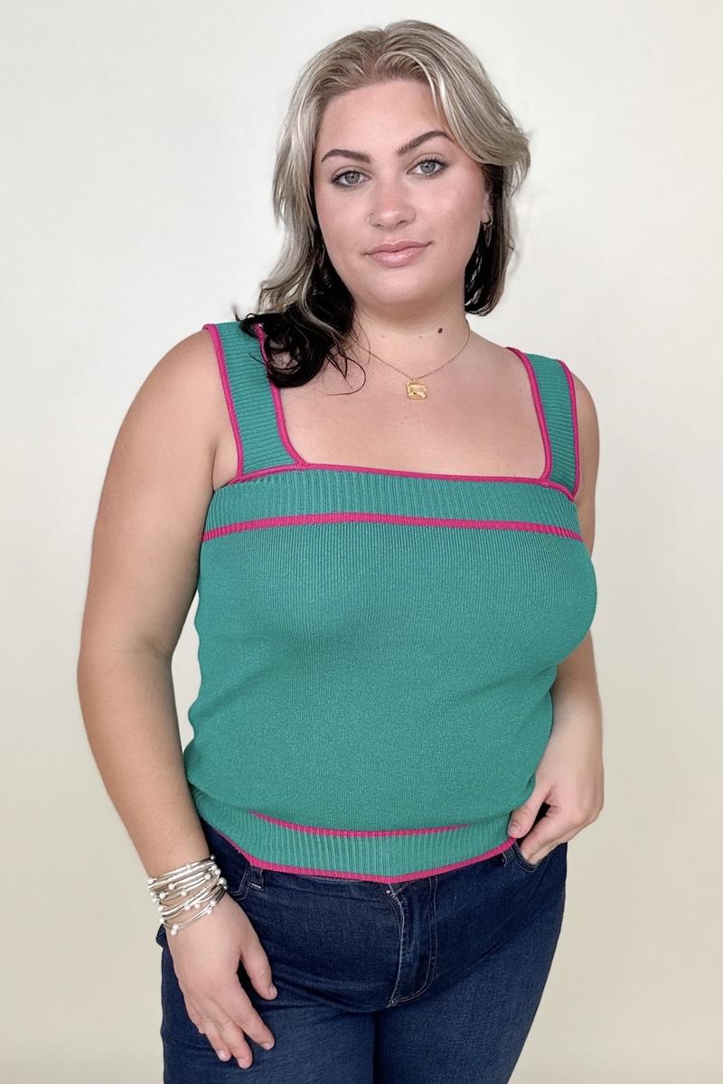 BiBi Contrast Color Rib Knit Tank Top-Tank Tops & Camis-Kiwidrop-[option4]-[option5]-[option6]-[option7]-[option8]-Shop-Boutique-Clothing-for-Women-Online
