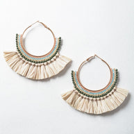 Natural Bead and Raffia Fan Hoop Earrings-Leto Accessories-[option4]-[option5]-[option6]-[option7]-[option8]-Shop-Boutique-Clothing-for-Women-Online