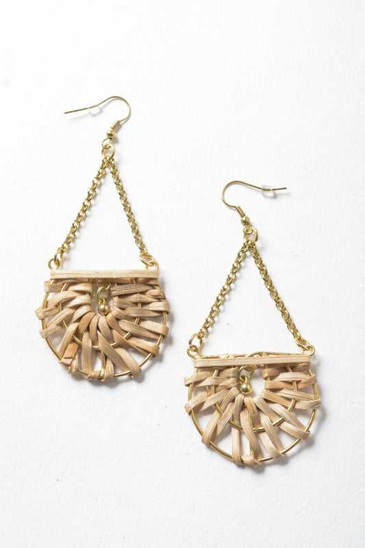 Woven Rattan Drop Chain Hook Earring-Leto Accessories-[option4]-[option5]-[option6]-[option7]-[option8]-Shop-Boutique-Clothing-for-Women-Online