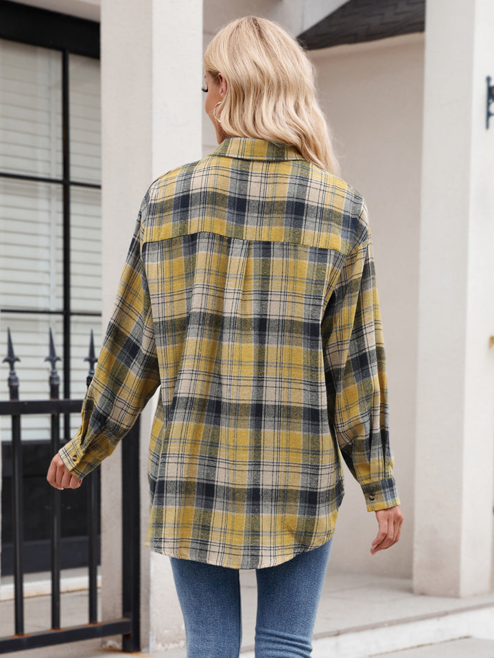 Mandy Pocketed Plaid Collared Neck Long Sleeve Shirt-Trendsi-[option4]-[option5]-[option6]-[option7]-[option8]-Shop-Boutique-Clothing-for-Women-Online