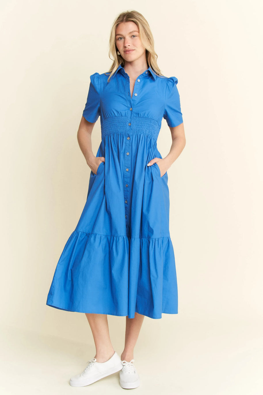 Jade By Jane Short Sleeve Button Down Midi Dress-Dresses-Trendsi-[option4]-[option5]-[option6]-[option7]-[option8]-Shop-Boutique-Clothing-for-Women-Online