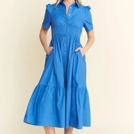 Jade By Jane Short Sleeve Button Down Midi Dress-Dresses-Trendsi-[option4]-[option5]-[option6]-[option7]-[option8]-Shop-Boutique-Clothing-for-Women-Online