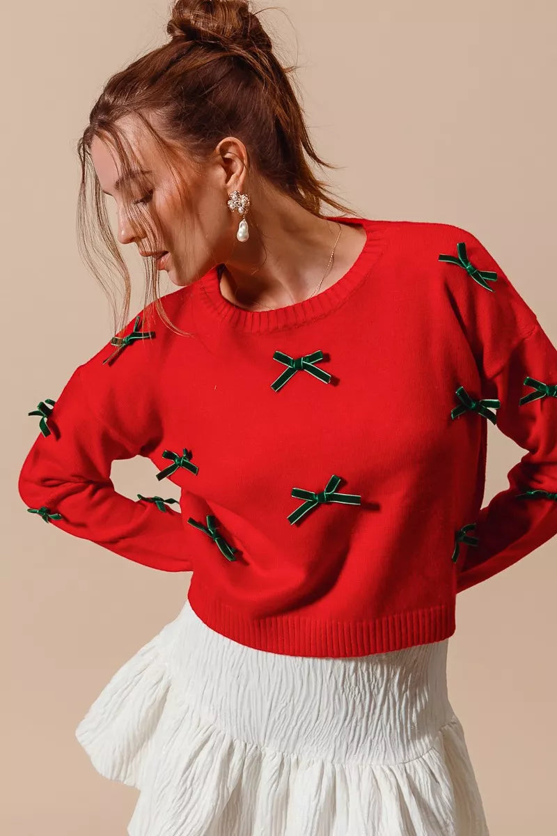 SO ME Ribbon Bow Applique Sweater-Sweaters-Trendsi-[option4]-[option5]-[option6]-[option7]-[option8]-Shop-Boutique-Clothing-for-Women-Online